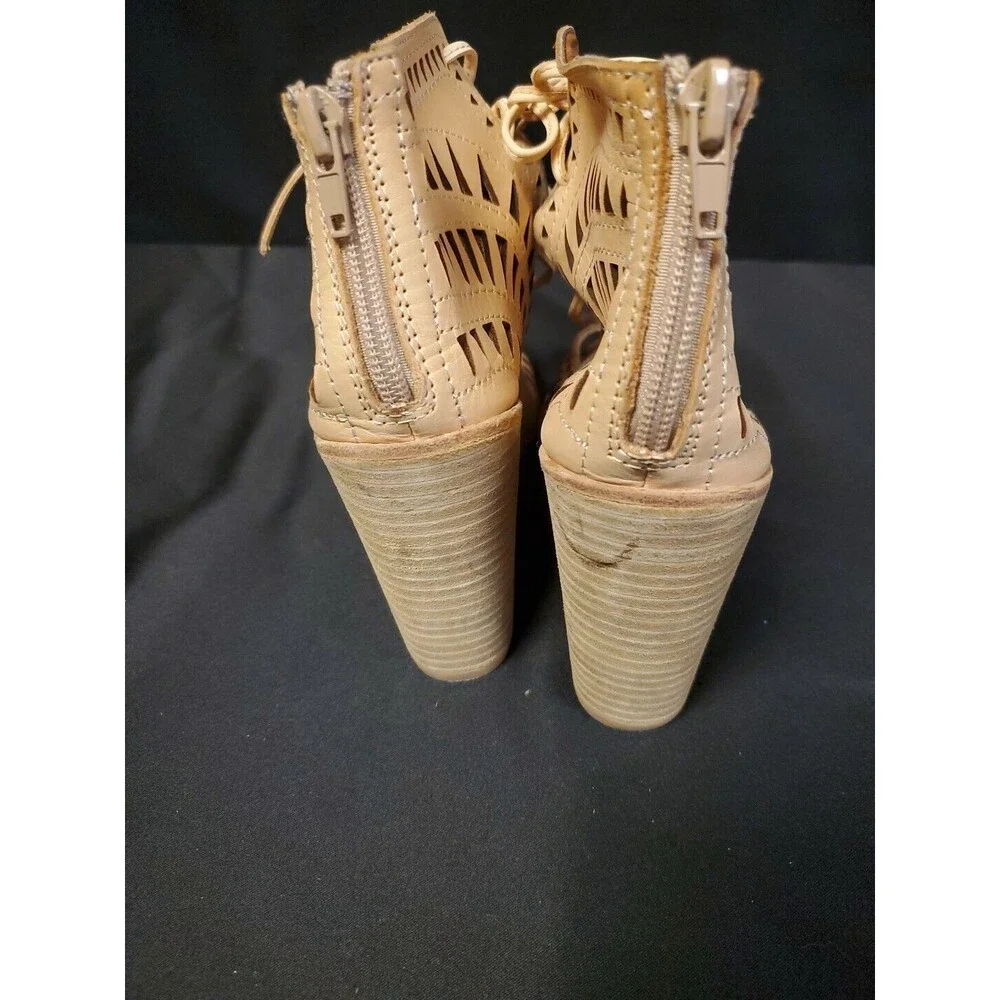 Jeffrey Campbell Rodillo Laser Cut Lace Up Wedge Leather Sandals Shoes Size 7